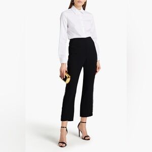 NWT Monique Lhuillier Guipure Lace trimmed Crepe Slim Leg High Rise Pant 12